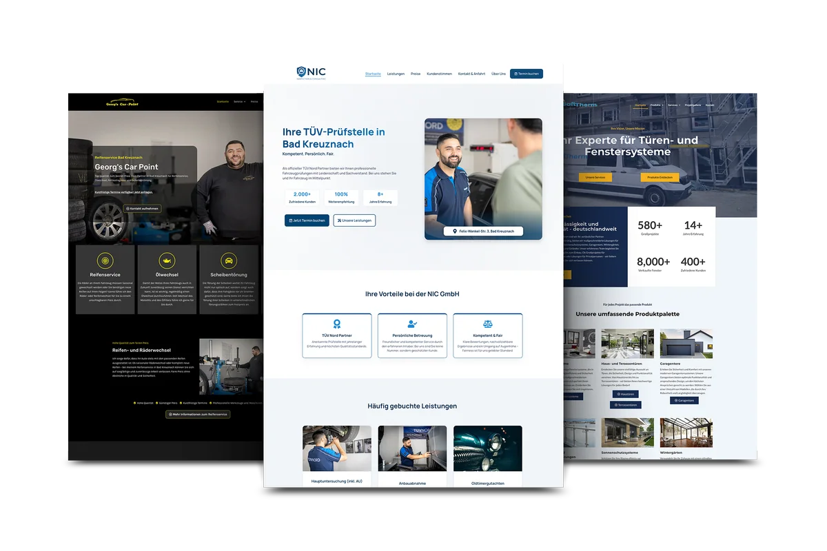 Webdesign Mockup von 3 Websiten die von der Bad Kreuznacher Online Marketing Agentur ElevateOne erstellt wurden
